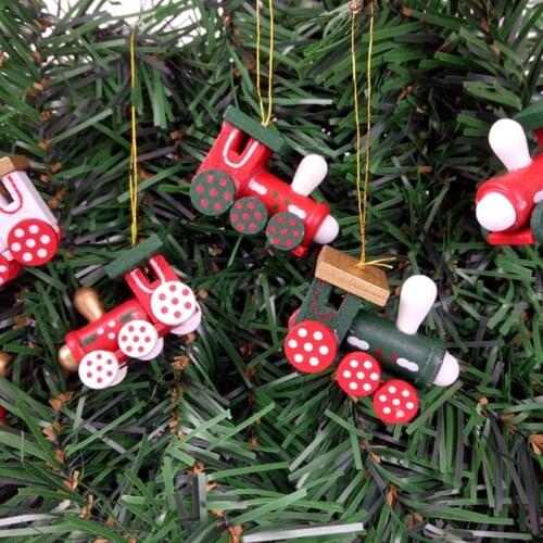 1 Set Christmas Tree Hanging Ornament Wood Train Pendant Railway Track Drop Ornaments for Kids Gift Navidad Christmas Decor
