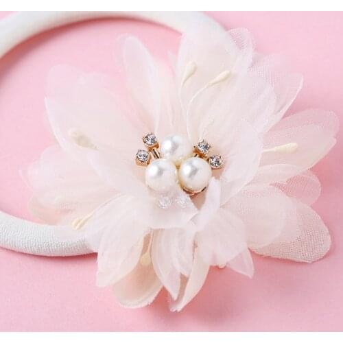 1PC Girls Hairbands Elegant Flower Pearls Elastic Hair Bands Sweet Scrunchie Headband For Children Baby Girl Hair Accessories