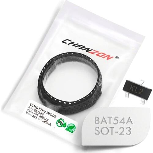 100 Pcs) BAT54A SMD Schottky Barrier Rectifier Diodes 200mA 30V SOT-23 (SOT-23-3) 0.2A 30 Volt (Marking KL2) BAT 54A