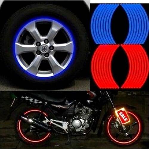 Kongyide Car 18 Strips Motorcycle Car Wheel Tire Stickers Reflective Rim Tape Decorative Stickers Red Blue mar4