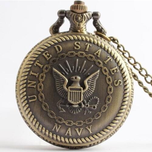 50pcs/lot Bronze United States Navy Pocket Watches Necklace Pendant Men Gift Watches for Christmas