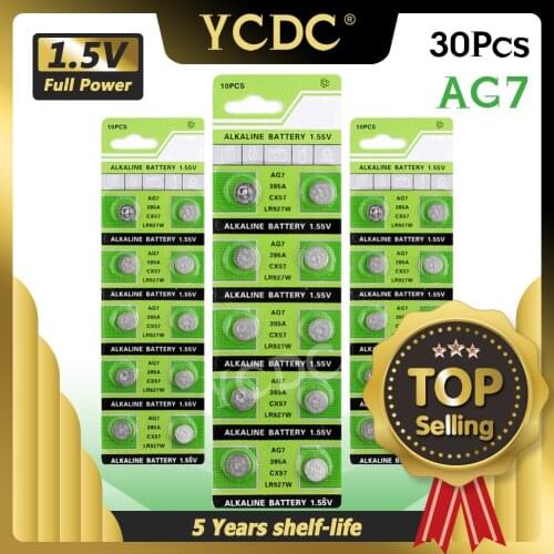 AG7 399 395A 613 SR927W CX57 Alkaline Coin Cell Battery For Watch 1.55V 30Pcs L927 395 SR57 SR927SW 195 Button Coin Cell