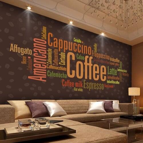 Bacaz 3d papel Murals English Letter Coffee 3d Photo Mural Wallpaper for Cafe Coffee Shop Bar 3d Wall Mural Wall paper Removable