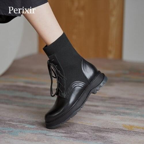 Perixir Design Ankle Chelsea Women Boots Genuine Leather Warm Winter Footwear Flykint Round Toe High Quality Handmade New Shoes