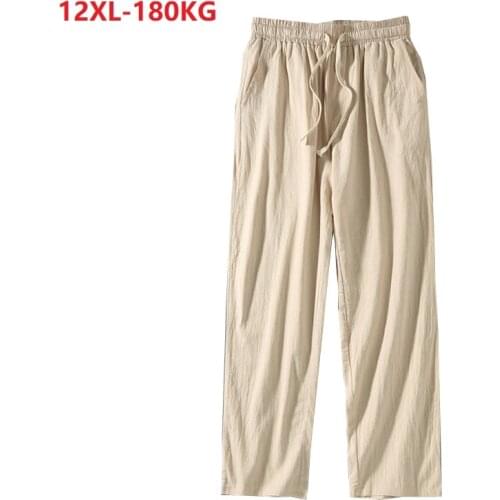 Summer plus size pants men 8XL 9XL 10XL 12XL linen oversize Japan style vintage home loose straight pants wide leg pants 60 blue