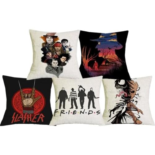 C01109 Famous Movie Charcters Killers Murders Printed Cushion Cover Linen Square Pillowcase Halloween Home Decoration Pillows