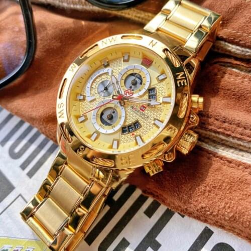 NAVIFORCE Quartz Watch Sport Waterproof Top Brand Luxury Clock Date Mens Watches Full Steel Fashion Gold Big Dial WristWatch Men
