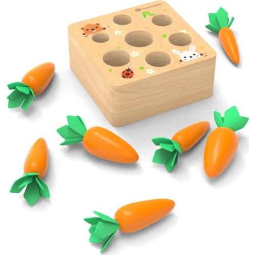 Kids Harvest Carrot Wooden Toy Montessori Toy Block Set Size Shape Cognition Fishing Catching Worm Education Puzzle For Children