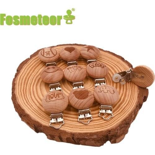 Fosmeteor Metal Wooden Baby Pacifier Clips Holders Printing Infant Soother Clasps Holders Accessories DIY Tool Baby Teether