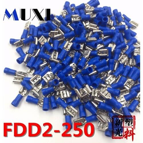 FDD2-250 Female Insulated Electrical Crimp Terminal for 1.5-2.5mm2 Connectors Cable Wire Connector 100PCS/Pack BLUE