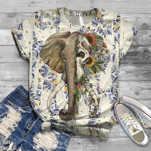 Fashion new mens and womens summer round neck 3D elephant print T-shirt childrens street outdoor comfortable inch shirt