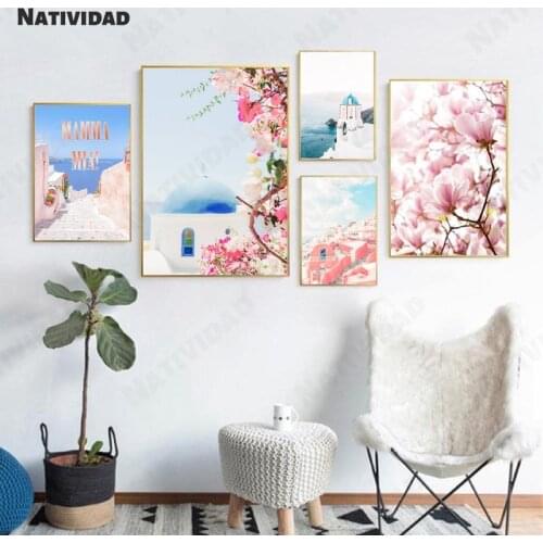 Greece Santorini Travel Poster Minimalist Mural Art Canvas Painting Summer Greek Printmaking Living Room Bedroom Home Decoration