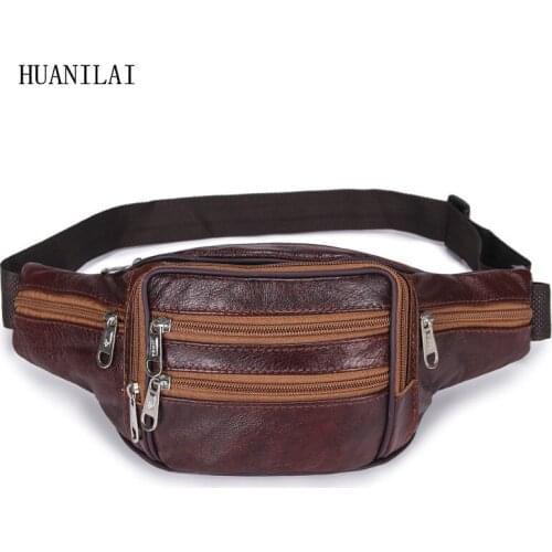 HUANILAI Men Genuine Leather Waist Packs Travel Chest Bags 100% Cowhide Crossbody Bag Belt Phone Bags For Men