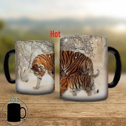 Mom and Baby Tiger Kids Birthday Gift Color Changing 11oz Ceramic Tea Milk Coffee Mug Cup
