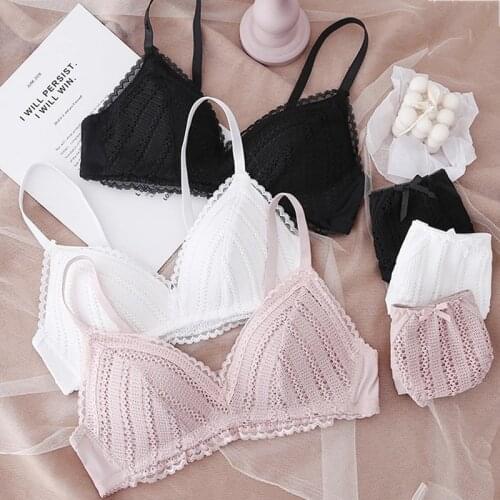 Roseheart New Women Fashion Pink White Sexy Lingerie Bras Cotton Panties Lace Wireless Bra Sets Underwear A B Luxury