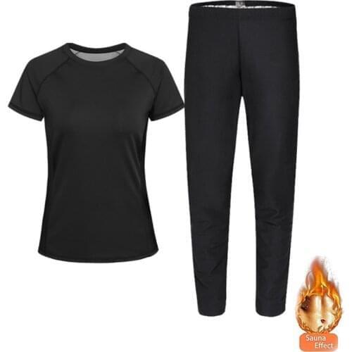 Body Shaper Sauna Suits Sweat Slimming Pants Waist Trainer Short Sleeve Shirt Sets Workout Leggings Tops Control Panty Shapewear