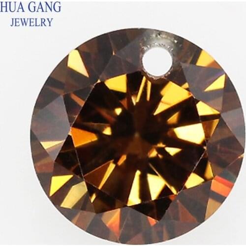 Single Hole AAAAA Round Brilliant Coffee Color Cubic Zirconia Stone Loose CZ For Jewelry Making 3-10mm High Quality