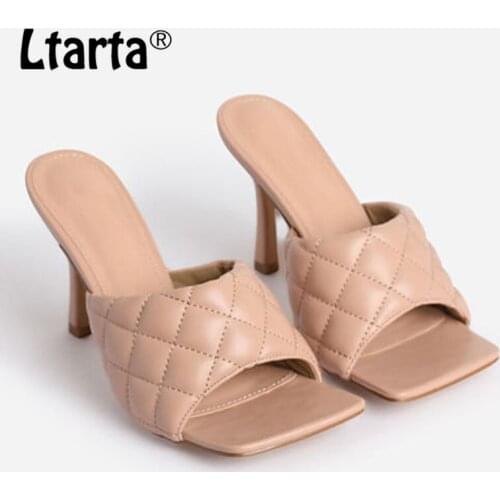 LTARTA 2021 Womens Sandals for ladies Shoes Candy Color Fashion Checkered High-heeled Sandals Open-toed Drop Sale CGB
