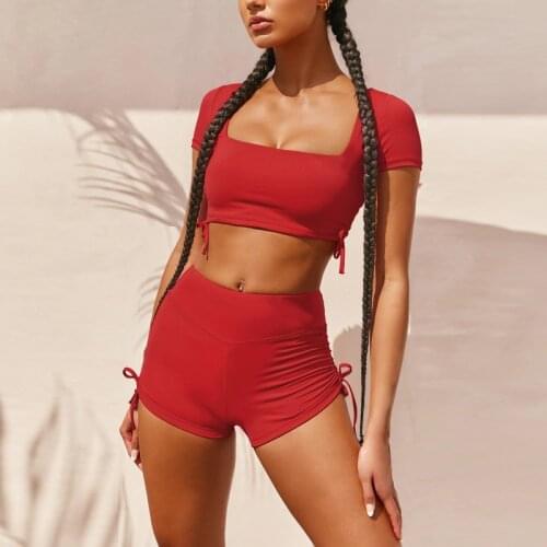 Fashion Summer Sport Tracksuit Outfits Femme Clothing Black Women Sexy Crop Tops And Biker Shorts Bottom Two Piece Set Outfits