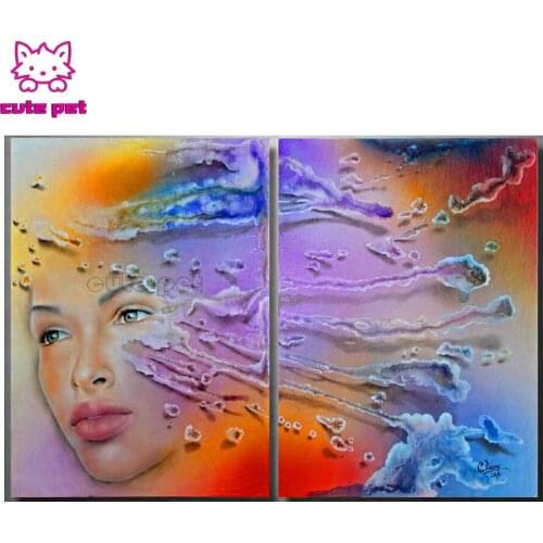 Diamond Painting color woman face Full Square/Round Diamond Pattern Embroidery Cross Stitch 5D Rhinestone Painting 2 pcs set art