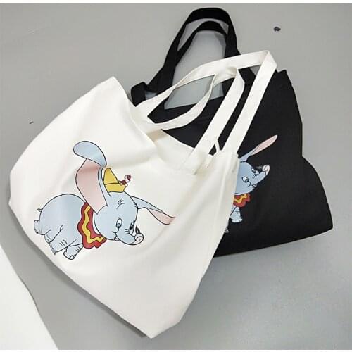 Disney new solid color canvas handbag female shoulder student Korean cute girl bag wind summer hand bags clutch purse