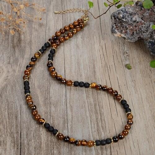 New fashion natural Shoushan Stone Tiger Eye Stone Picture Stone Black Agate Not Show Steel Necklace Jewelry
