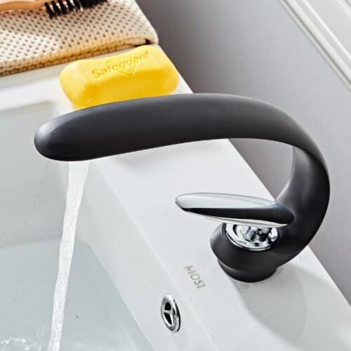New Unique Design Deck Mount Full Brass Bathroom cold hot Basin Faucet Single Handle Mixer Taps Chrome Finish/Black LY6101-13