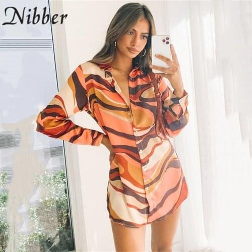 Nibber Autumn Long Shirt Irregular Camouflage Art Print Lapel Single-Breasted Blouse For Women’s Daily Commuting Out Wear 2021