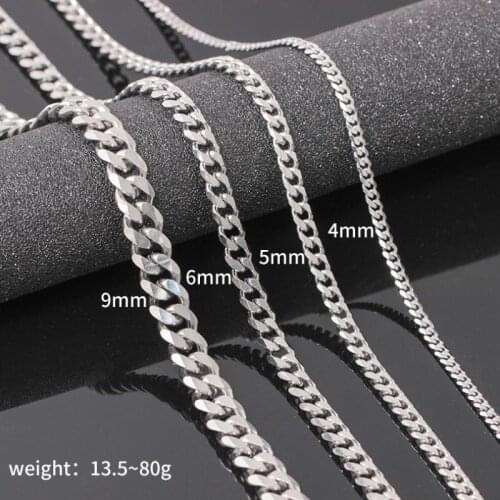 6mm/9mm Mens Hip Hop Bling Authentic Sterling Silve Chain Necklace Fashion Male Curb Long Chain 18-26 Inch Necklace Jewelry