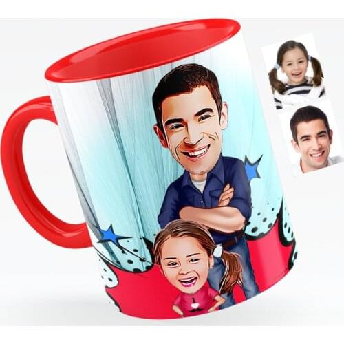 Personalized Dad Girl Caricature Of Red Mug Cup-2