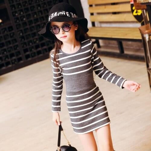 Girls Dress 6 -14 Years Striped Dress For Girls Casual Long Sleeve Vestido Infantil Children Clothes Casual Cotton Baby Costume