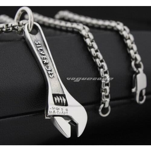 925 Sterling Silver Delicate Wrench Mens Biker Rock Punk Pendant 8P008