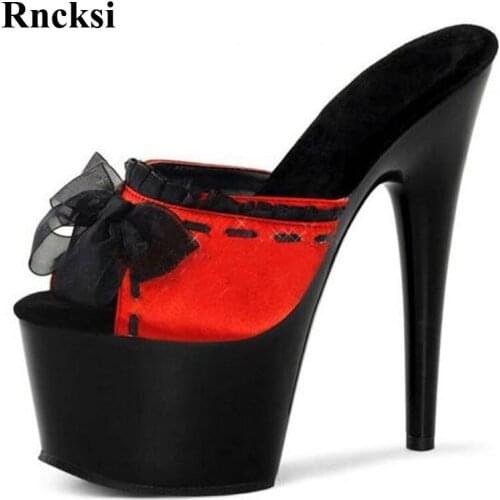 Rncksi New Sexy Women Sweet Pole Dance 17cm High-Heeled Black Platform Shoes Slippers Shoes Wedding Party Dress Slippers