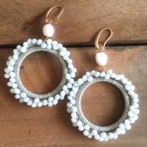 Dongmu Jewelry New White Round Crystal Earring Freshwater Pearl Exquisite Fashion Single Item Ms. Birthday Gift