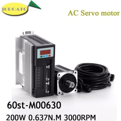AC Servo Motor 220V 200W 60ST-M00630 H2N-15A Driver 0.64N.M 3000RPM Permanent magnet Single-Phase ac Servomotor