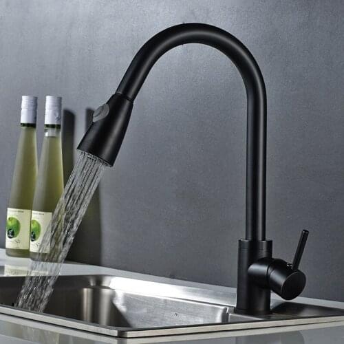 Kitchen Sink Faucets Brass Black Oil Brushed Pull Out Kitchen Mixer Tap Single Handle Hot and Cold 360 Degree Rotating Water Tap