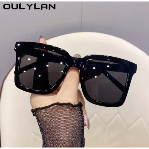 Oulylan Oversized Black Sunglasses Women Men Vintage Square Glasses Classic Sunglass Green Eyewear Lady Shades for Ladies