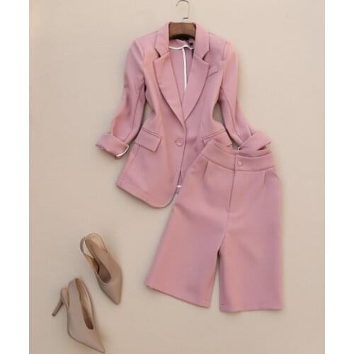 Spuer Chic Office Lady Elegant Blazer and Knee Length Pants OL Workwear Fashion Clothing Set
