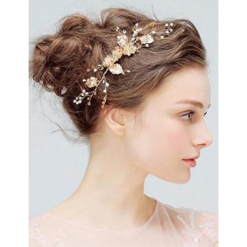 Bridal Hair Comb Clip Pearl Rhinestone Gold Leaf Wedding Hair Accessories for Bride and Bridesmaid