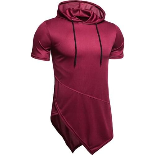 Short sleeve Hoodies men summer Solid color hooded Sweatshirts 2021 new fashion irregular edge hoody Casual Streetwear men