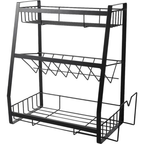 Three-Layer Black Iron Spice Seasoning Rack, Table Top Organizer Holder Kitchenware Supplies for Egg Beater Peeler Etc