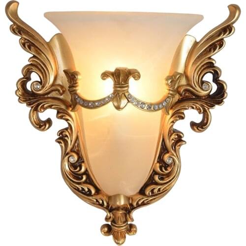 European-style Resin Wall Lamp E14 Bulb Retro Indoor Bedside Wall Sconce Light Fixture Lighting Gold Bedroom Decor