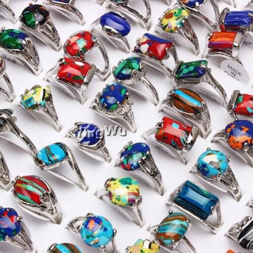 Yingwu 30pcs Mix Shapes Natural Vintage Gems Stone Malachite Midi Finger Ring Woman Lady Ring 30pcs Wholesale