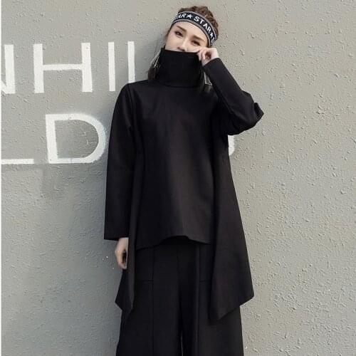 Johnature New Casual Fashion Long Irregualr Plus Size Women Hoodies 2021 Spring Solid Color Turtleneck Loose Sweatshirts