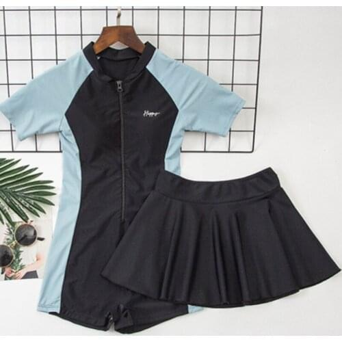 Women One Piece Swimsuit with Skirt 2021 New Sexy Girls Bathing Suit Female Solid Black Swimsuit Plus Size Ladies Swimwear M-2XL