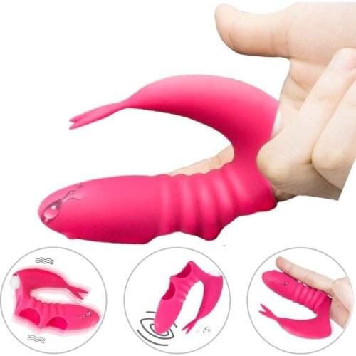 Female Masturbator Fish Finger Sleeve Vibrator Silicone Dildo G Spot Massage Clit Stimulate Vagina Vibrating Erotic Toys