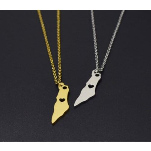 Stainless Steel Israel Map Necklace Women Heart Pendants Silver Color Necklaces Jewish Judaica Jerusalem Statement Jewelery Gift