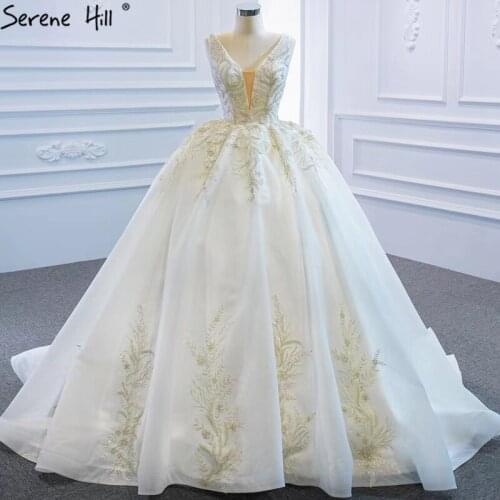 V-Neck White High-end Plus Size Wedding Dresses 2020 Sleeveless Beading Lace Up Bride Gowns BHM67167 Couture Dress