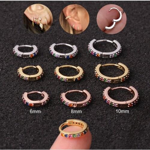 1Pc Rainbow CZ Hoop Cartilage nose Ring Ear piercing Kit Earrings for Women Stainless Steel Zircon Round Ear Buckle Jewelry