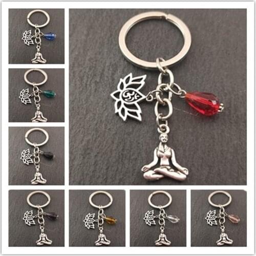 1PC Vintage Metal Yoga OM KeyChain Buddha Pendant Car Keyring For Women Bag Gift Jewelry Accessory
